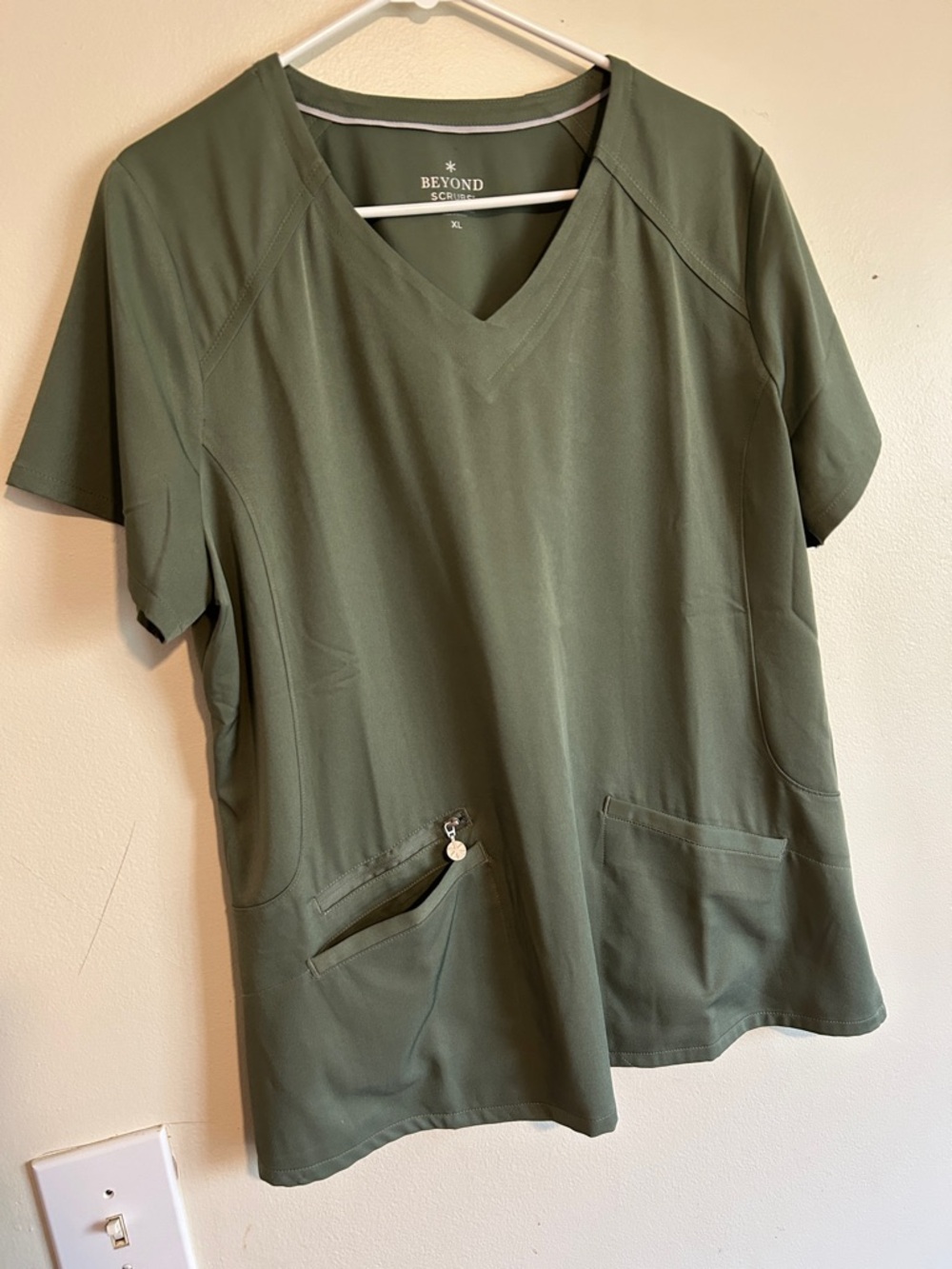 Beyond Scrubs Women's V-Neck Olive Utility Top